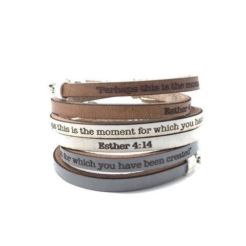 Esther 4:14...Daily Reminder Leather wrap bracelet