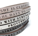 Proverbs 31:25...Daily Reminder Leather wrap bracelet