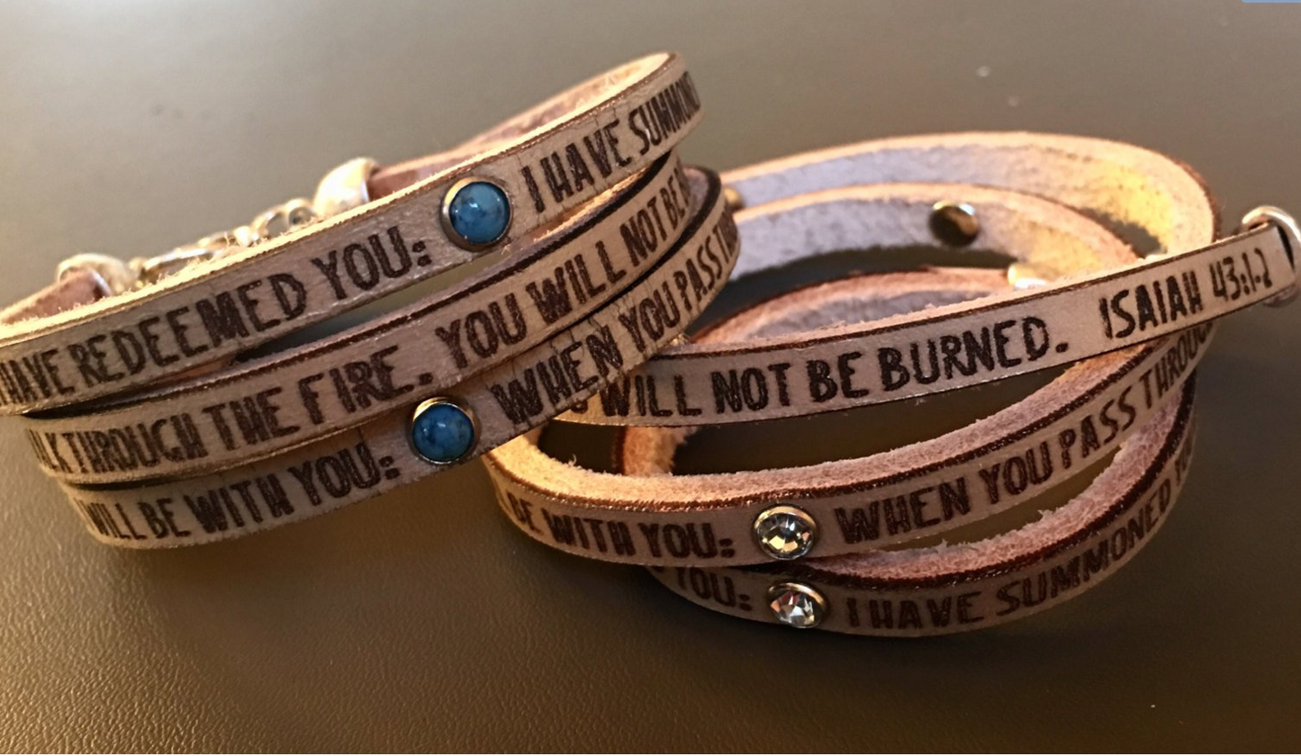 I have redeemed you.... Isaiah 43:1-2 Daily Reminder Leather wrap bracelet