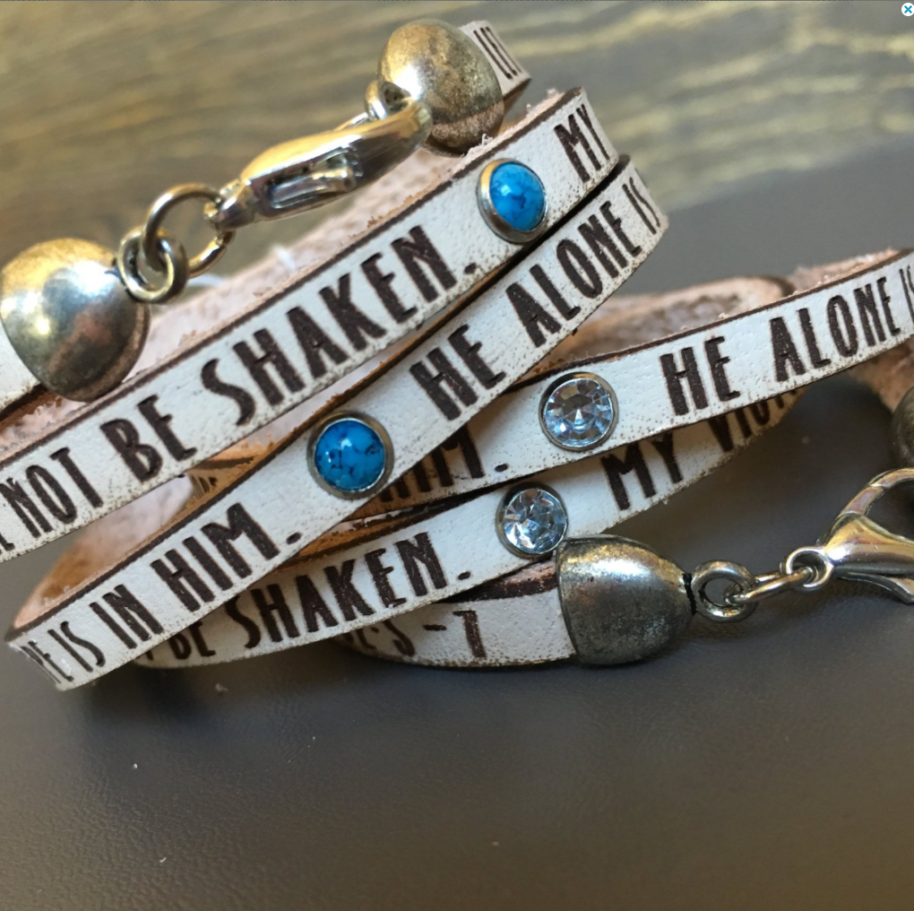 Psalm 62:5-7 leather double wrap bracelet