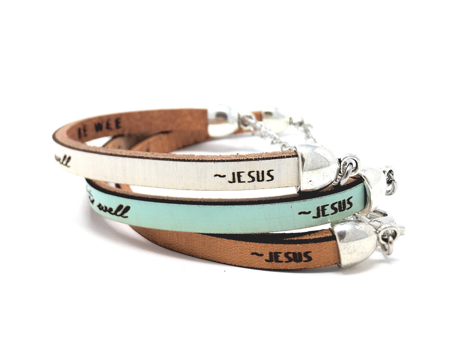 it is well - John 14:27 Leather Bracelet