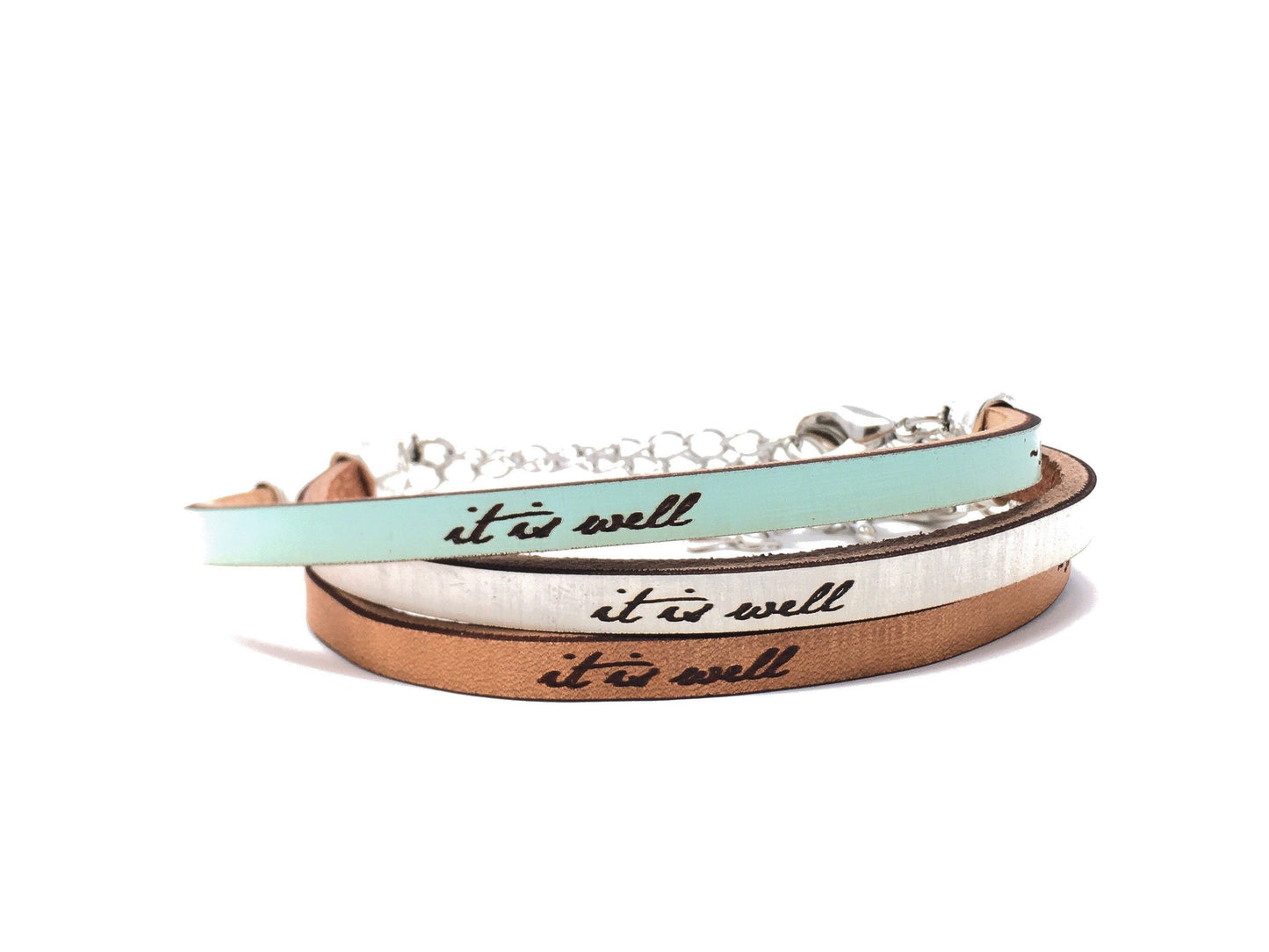 it is well - John 14:27 Leather Bracelet