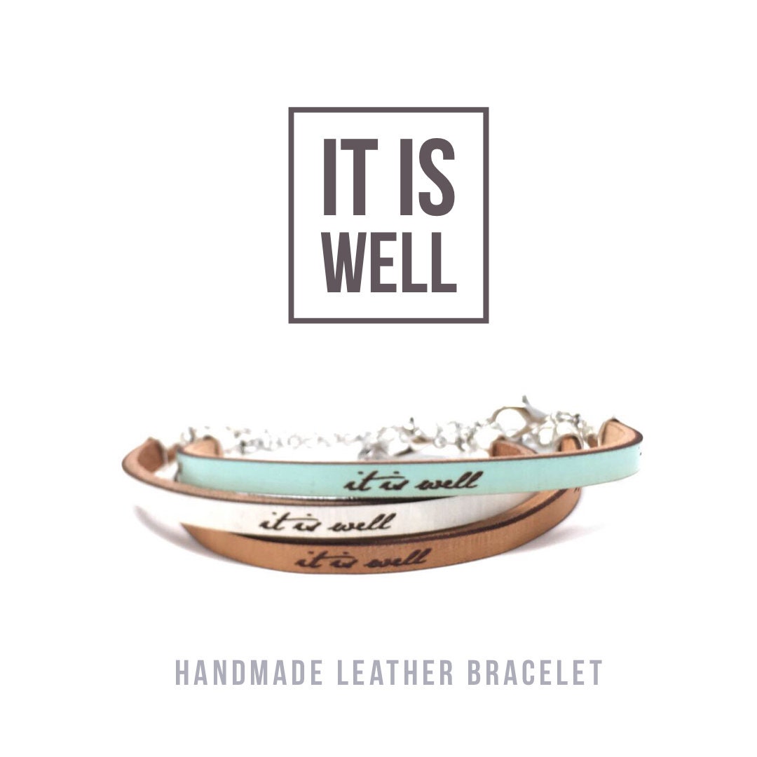 it is well - John 14:27 Leather Bracelet