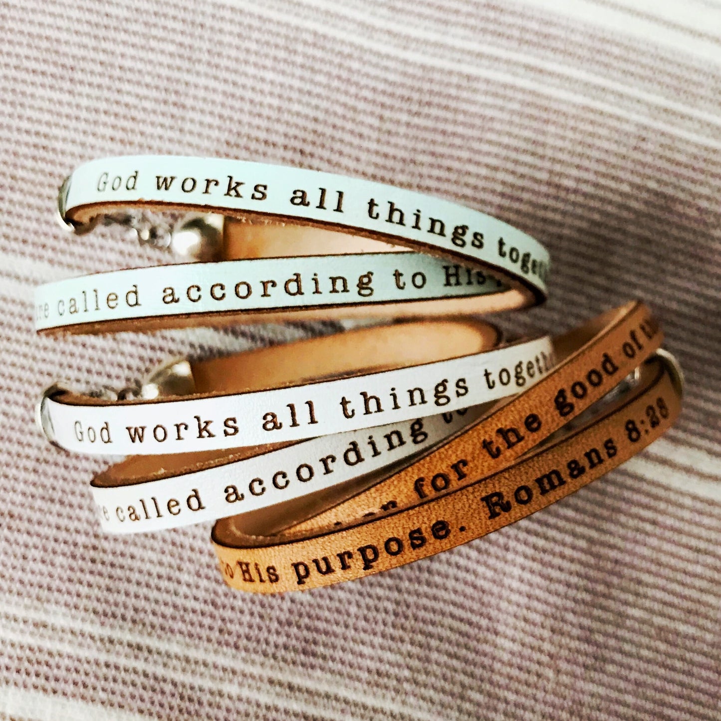 all things work together for good... Romans 8:28 leather bracelet
