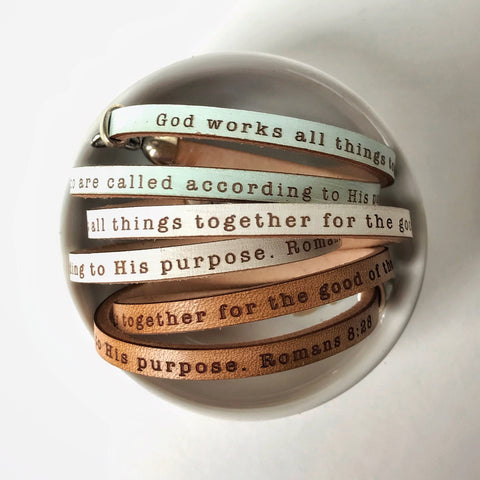 Romans 8:28 Double Wrap Leather Bracelet
