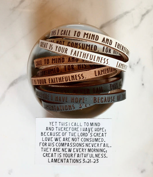Lamentations 3:21-23  Triple Wrap Leather Bracelet