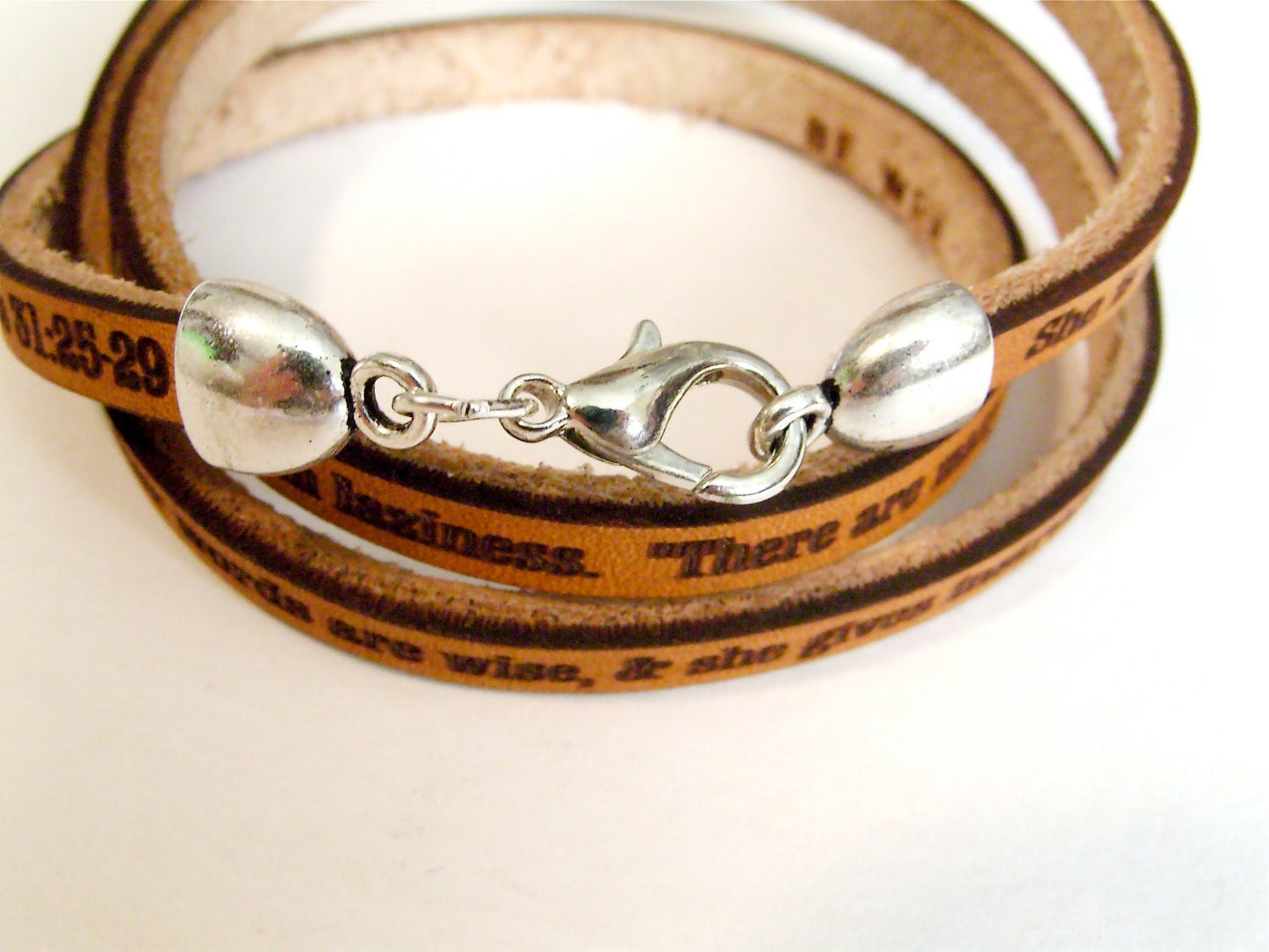 Proverbs 31:25-29 Daily Reminder Leather triple wrap bracelet