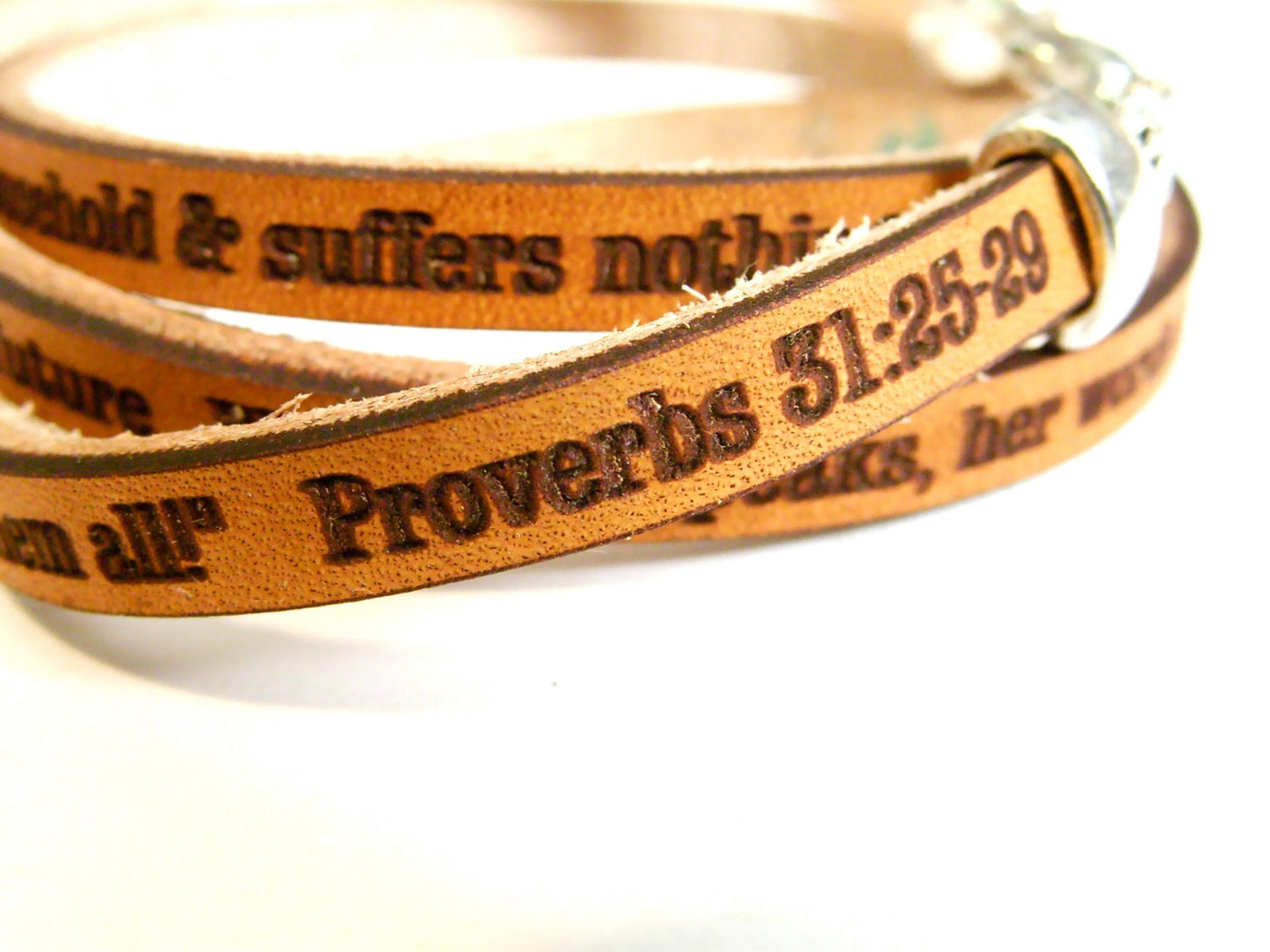 Proverbs 31:25-29 Daily Reminder Leather triple wrap bracelet