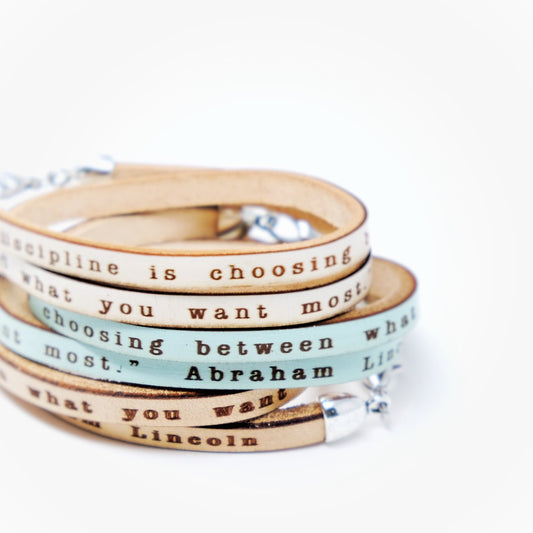 Discipline is... Abraham Lincoln quote leather double wrap bracelet