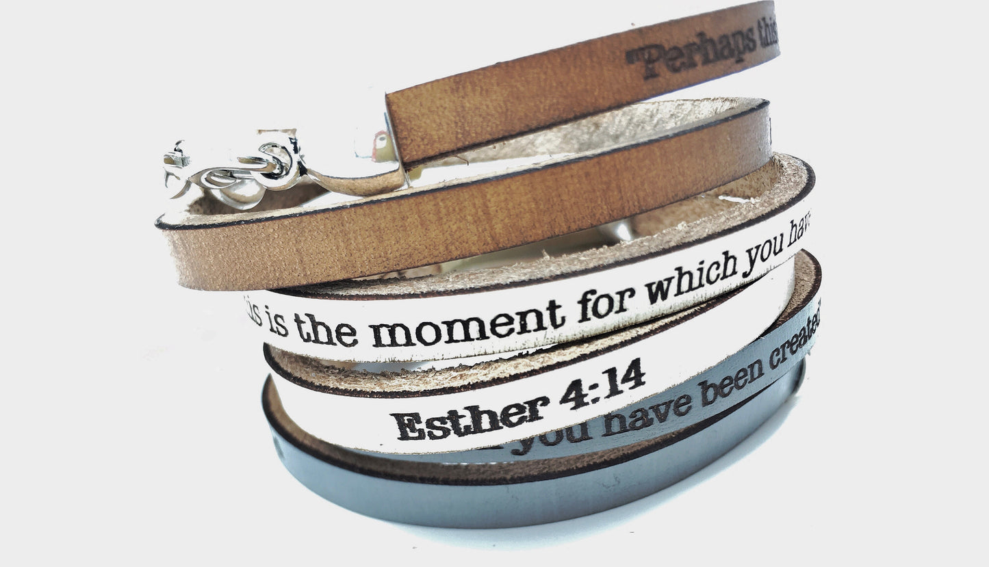 Esther 4:14...Daily Reminder Leather wrap bracelet