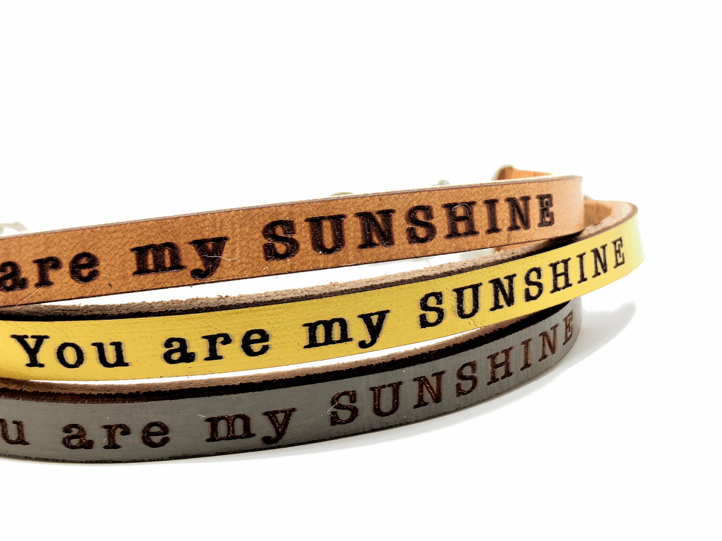 you are my SUNSHINE/ my ONLY sunshine... engraved leather bracelet