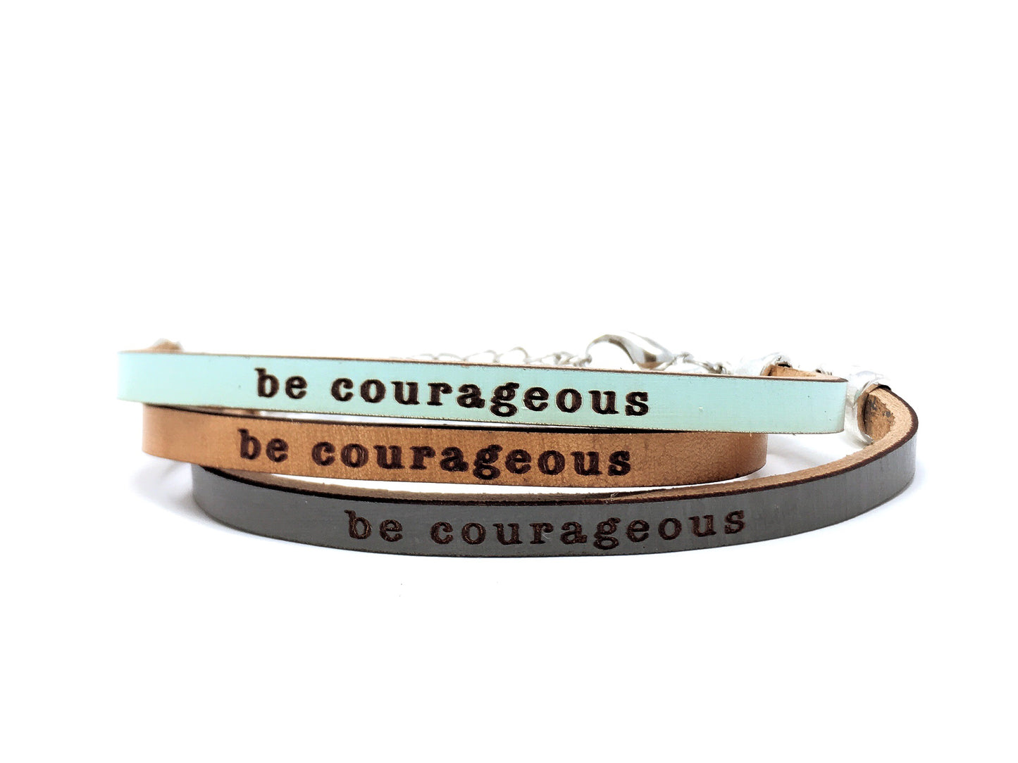 be courageous engraved leather bracelet