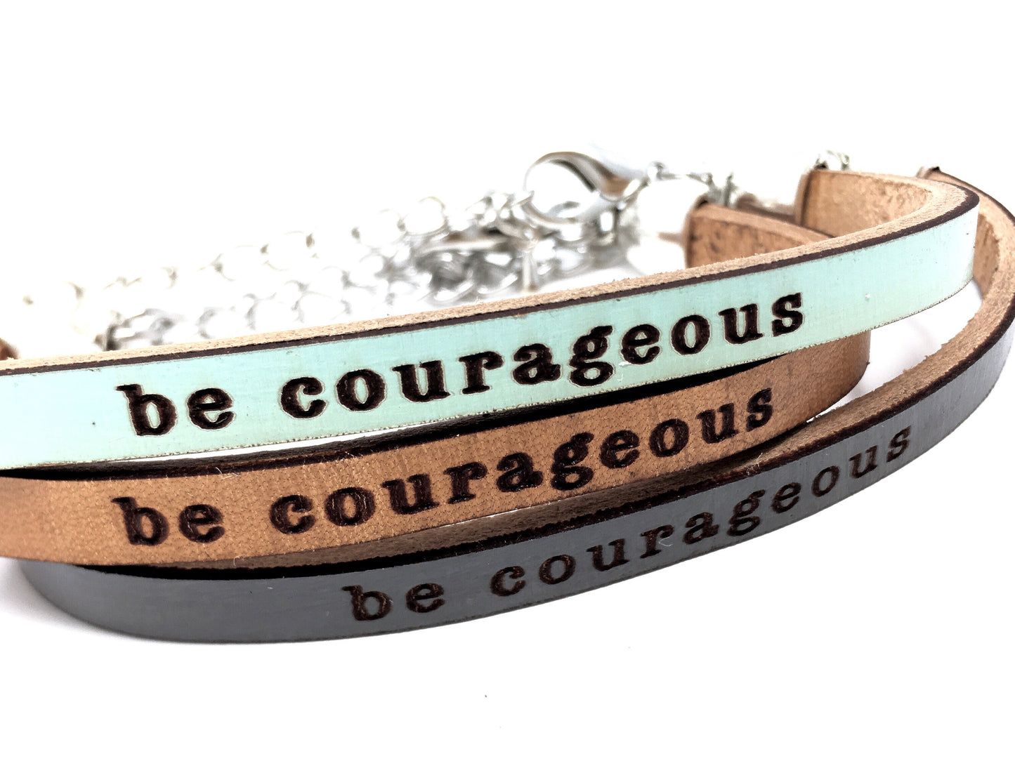 be courageous engraved leather bracelet