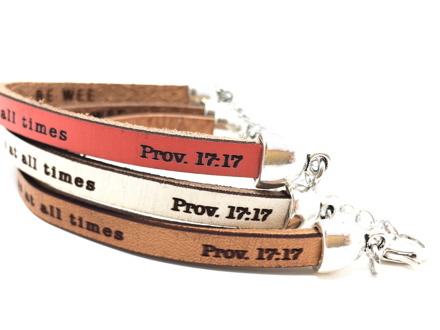 a friend loves at all times  Proverbs 17:17  leather bracelet