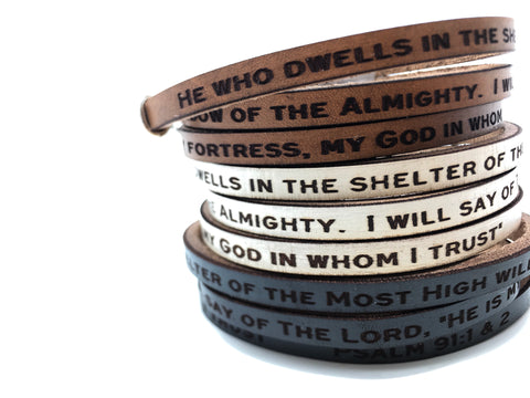 Psalm 91:1-2 ...Daily Reminder Leather triple wrap bracelet