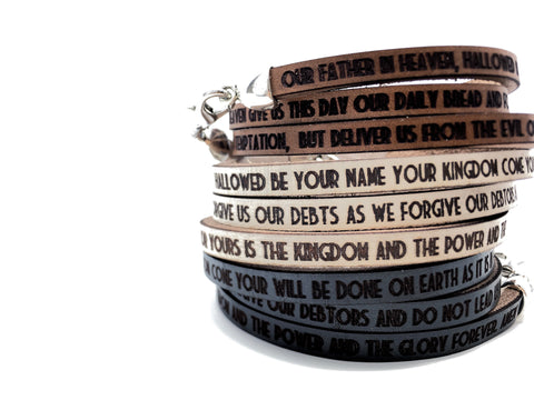 Lord's Prayer...r Leather triple wrap bracelet.  Christian gift for her.  Religious gift for Women