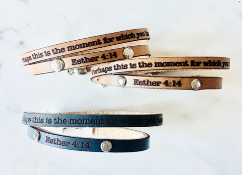 Perhaps this is the moment... Esther 4:14 leather wrap bracelet