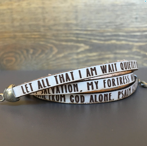 Psalm 62:5-7 leather double wrap bracelet