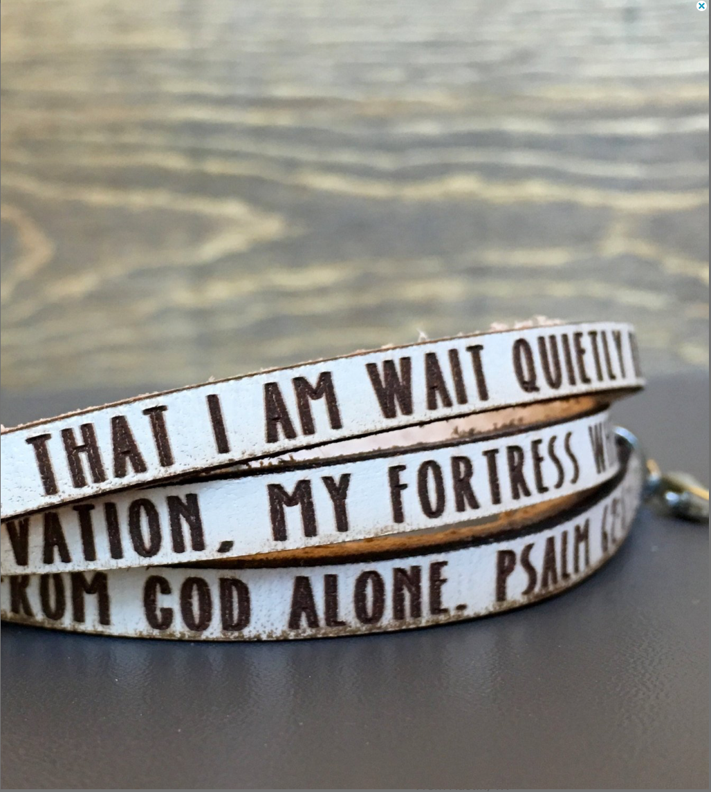 Psalm 62:5-7 leather double wrap bracelet