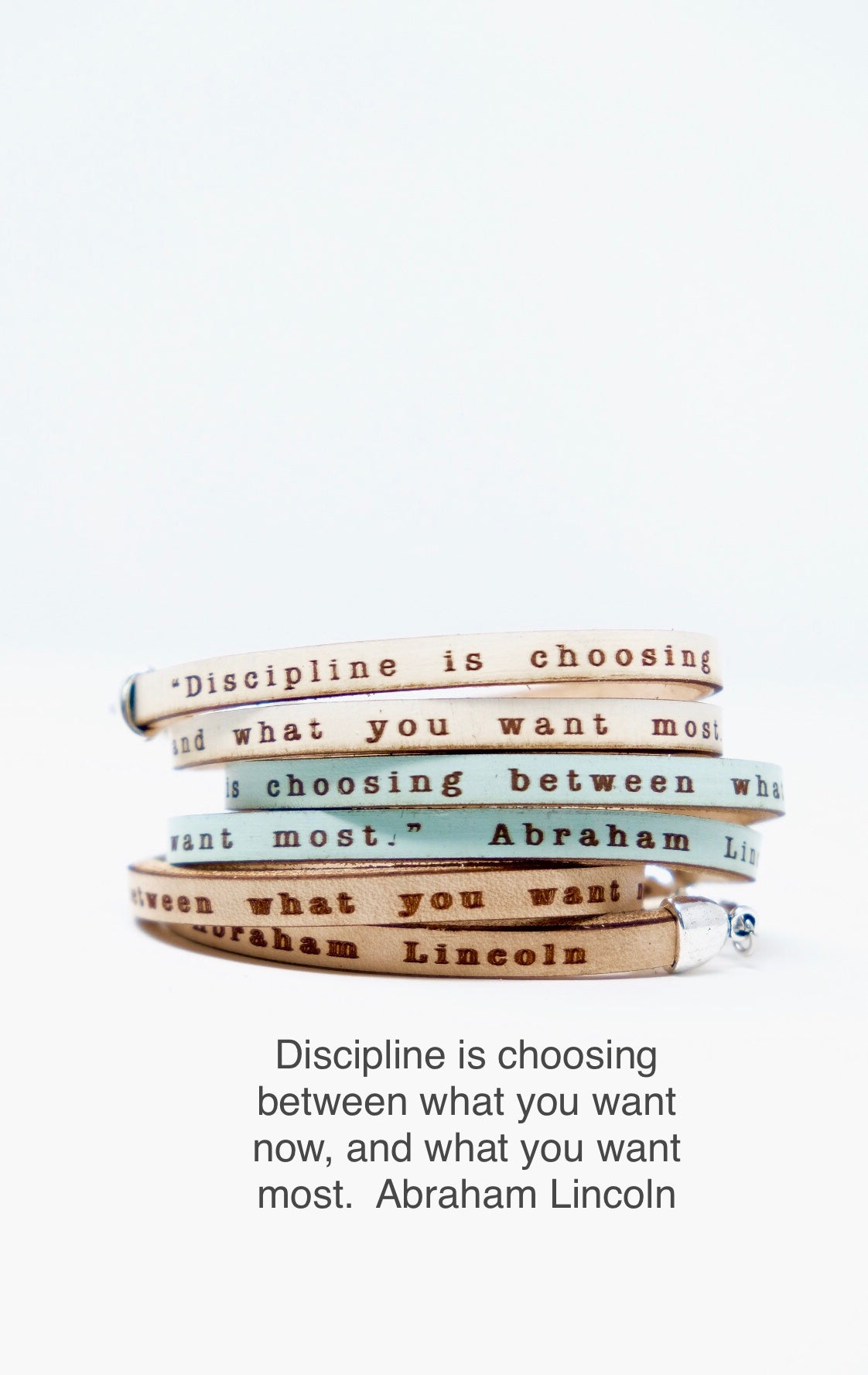 Discipline is... Abraham Lincoln quote leather double wrap bracelet