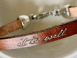 It is Well : Brown Daily Reminder Leather Bracelet Gift for Women Her Friend Mom Christian Jewelry Encouraging Religious Motivational Grief