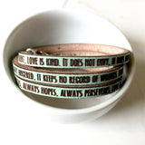 Love is... 1 Corinthians 13:4-8 Daily Reminder Leather wrap bracelet Christian Gift for Women Her Anniversary Birthday Valentine’s Day Mom