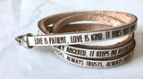 Love is... 1 Corinthians 13:4-8 Daily Reminder Leather wrap bracelet Christian Gift for Women Her Anniversary Birthday Valentine’s Day Mom