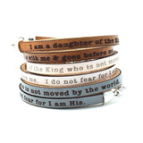 I am a daughter of the King... Leather Wrap Bracelet. Gift for Women, Her, Friend, Mom. Christian Jewelry Encouraging Religious Grad present