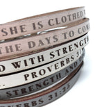 She is clothed with strength and dignity Proverbs 31:25 Leather Wrap Bracelet