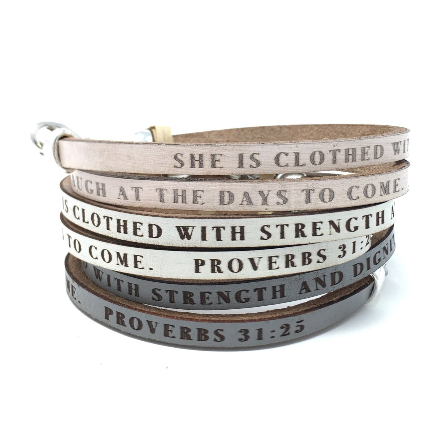 She is clothed with strength and dignity Proverbs 31:25 Leather Wrap Bracelet