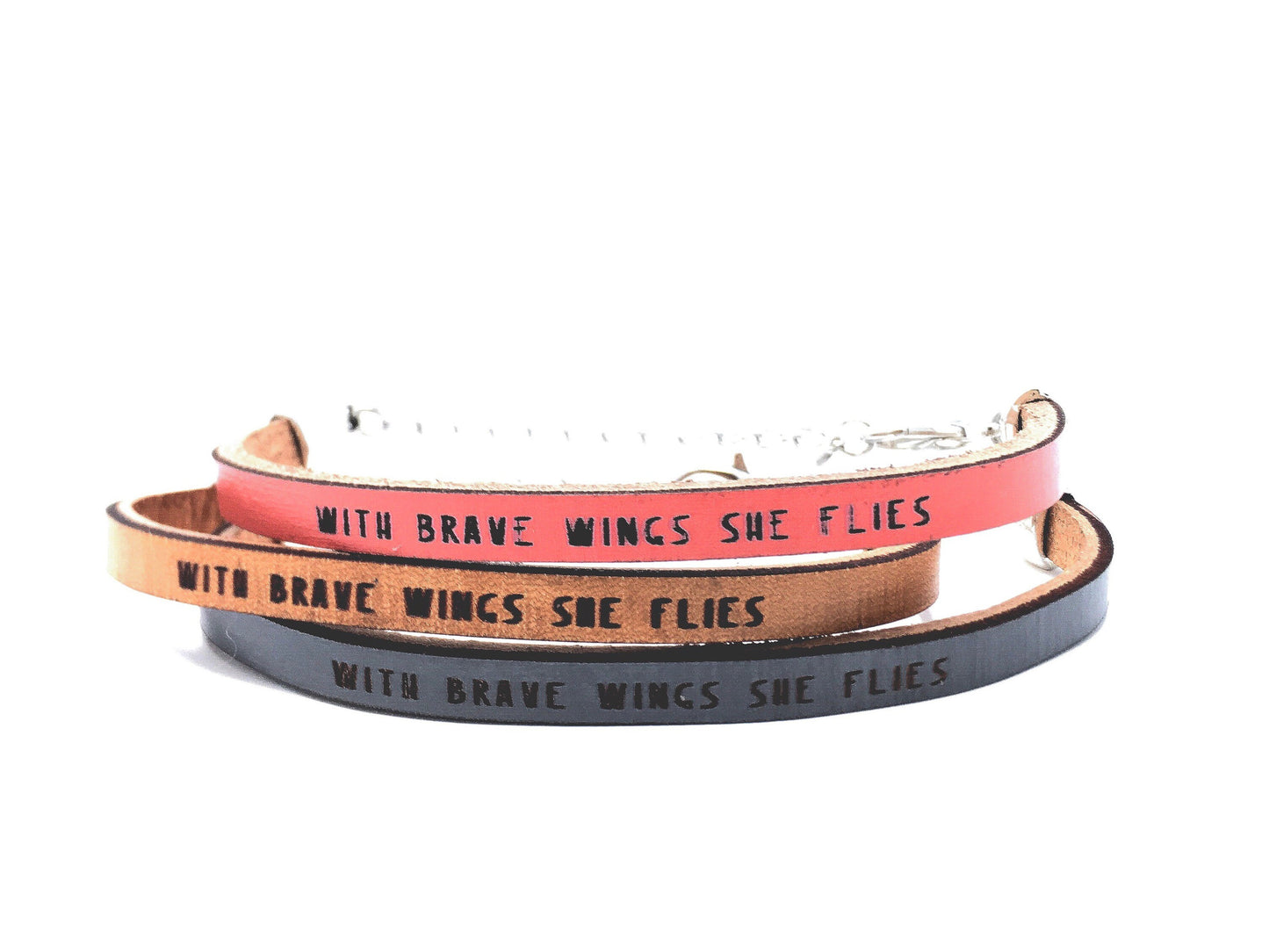 with brave wings she flies... Leather Bracelet