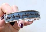 Great is thy faithfulness, Oh God my Father! Brass or Stainless Steel Metal frame & Leather Cuff Bracelet, Gift for her women Christian gift
