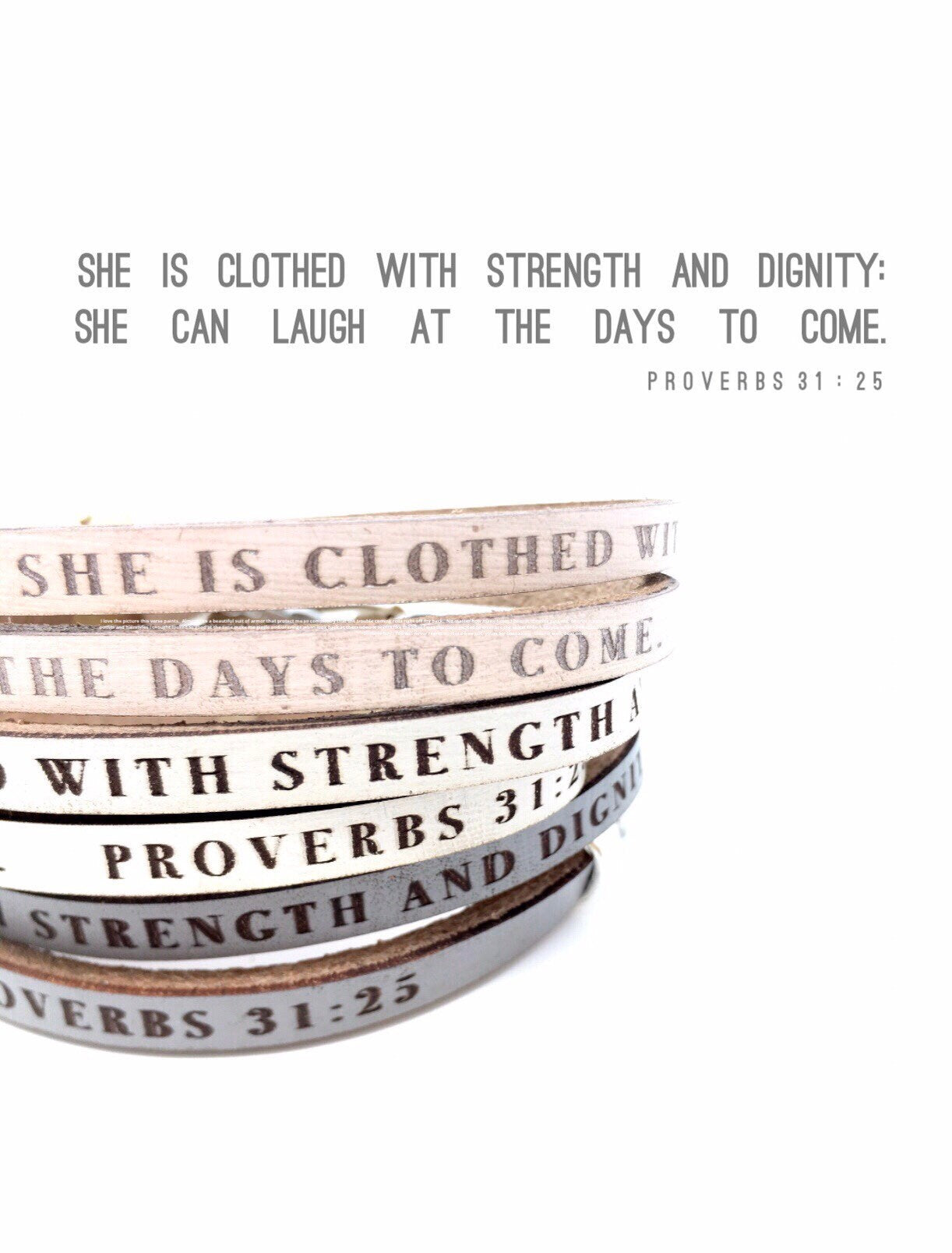 She is clothed with strength and dignity Proverbs 31:25 Leather Wrap Bracelet