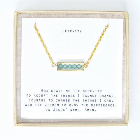 Swarovski Pacific Opal crystals in Brass Frame necklace...Serenity Prayer or Choose your quote card. Gift for her, mom, friend, encouraging