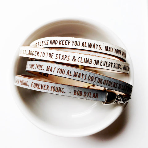 Forever Young... Bob Dylan Quote Daily Reminder Leather wrap bracelet Gift for her, encouraging jewelry, Graduation, daughter friend present