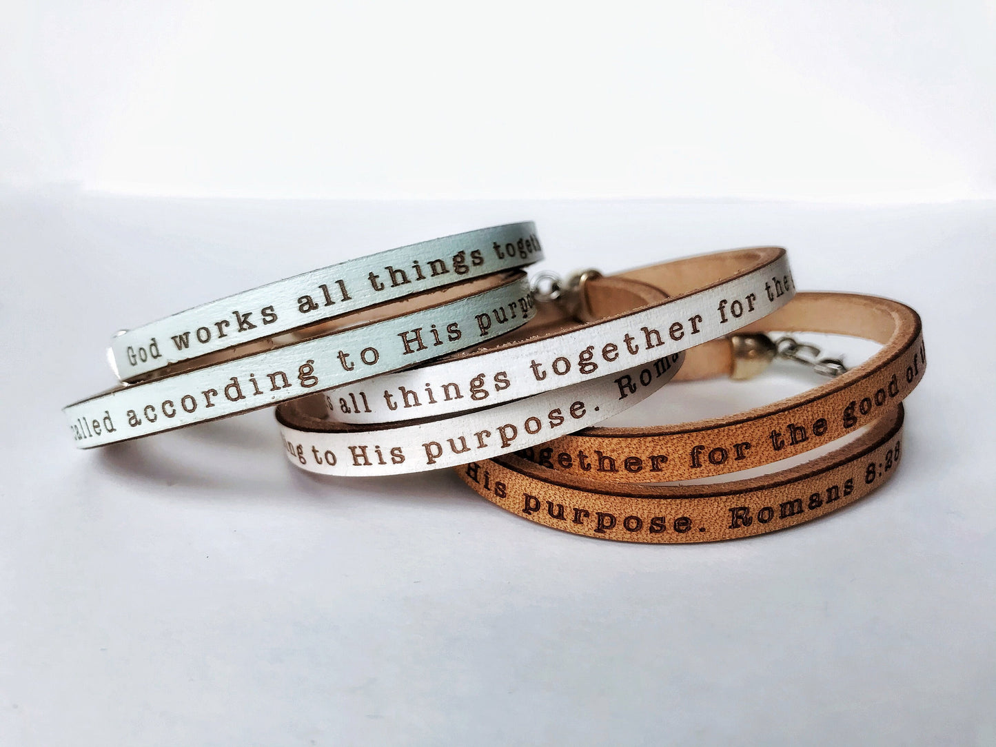 all things work together for good... Romans 8:28  leather bracelet