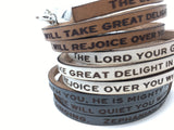 Zephaniah 3:17...  Daily Reminder Leather Triple Wrap Bracelet Christian Jewelry Gifts for Her Women Friend Graduation Religious Grief Hope