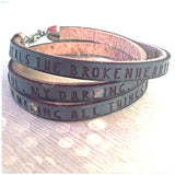He Heals the Brokenhearted... Psalm 147:3,  Revelations 21.5 and Song of Solomon 4.7 Daily Reminder Leather wrap bracelet