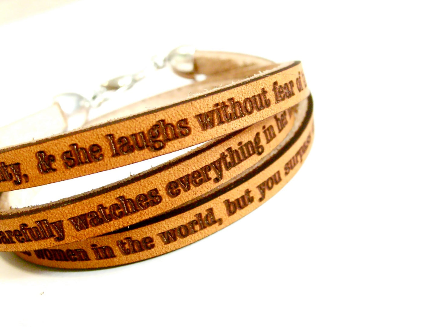 Proverbs 31:25-29  Daily Reminder Leather triple wrap bracelet